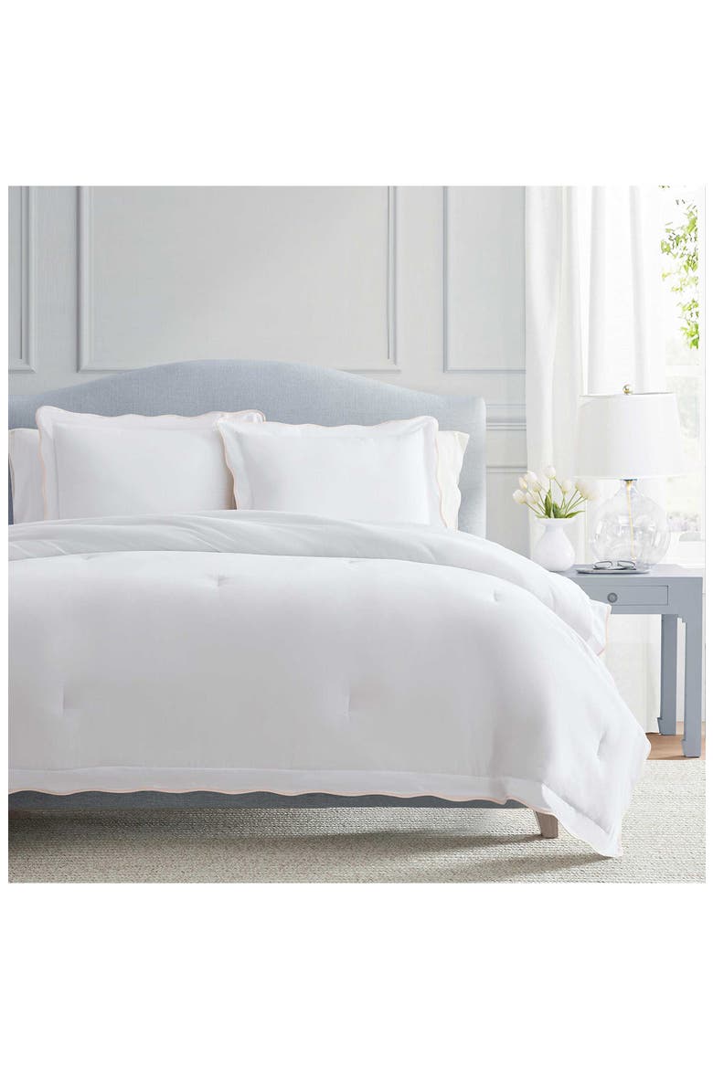 Simple Scallop Cotton Percale Comforter Set, Alternate, color, WHITE/ SOFT PINK