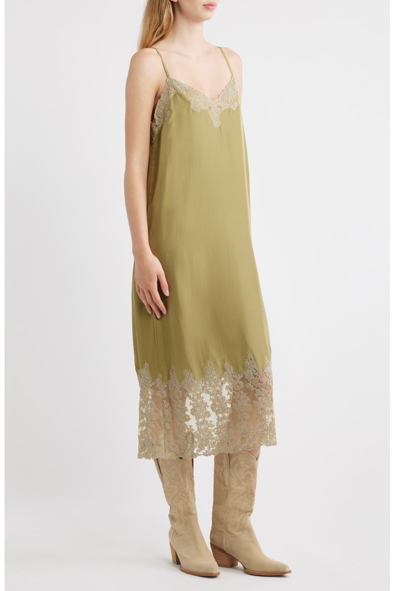 The Legacy Lace Detail Silk Slipdress, Alternate, color, LIGHT OLIVE/ CREAM