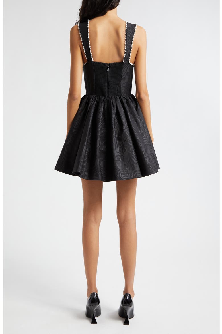 Guinevere Beaded Trim Cotton Blend Jacquard Minidress, Alternate, color, BLACK