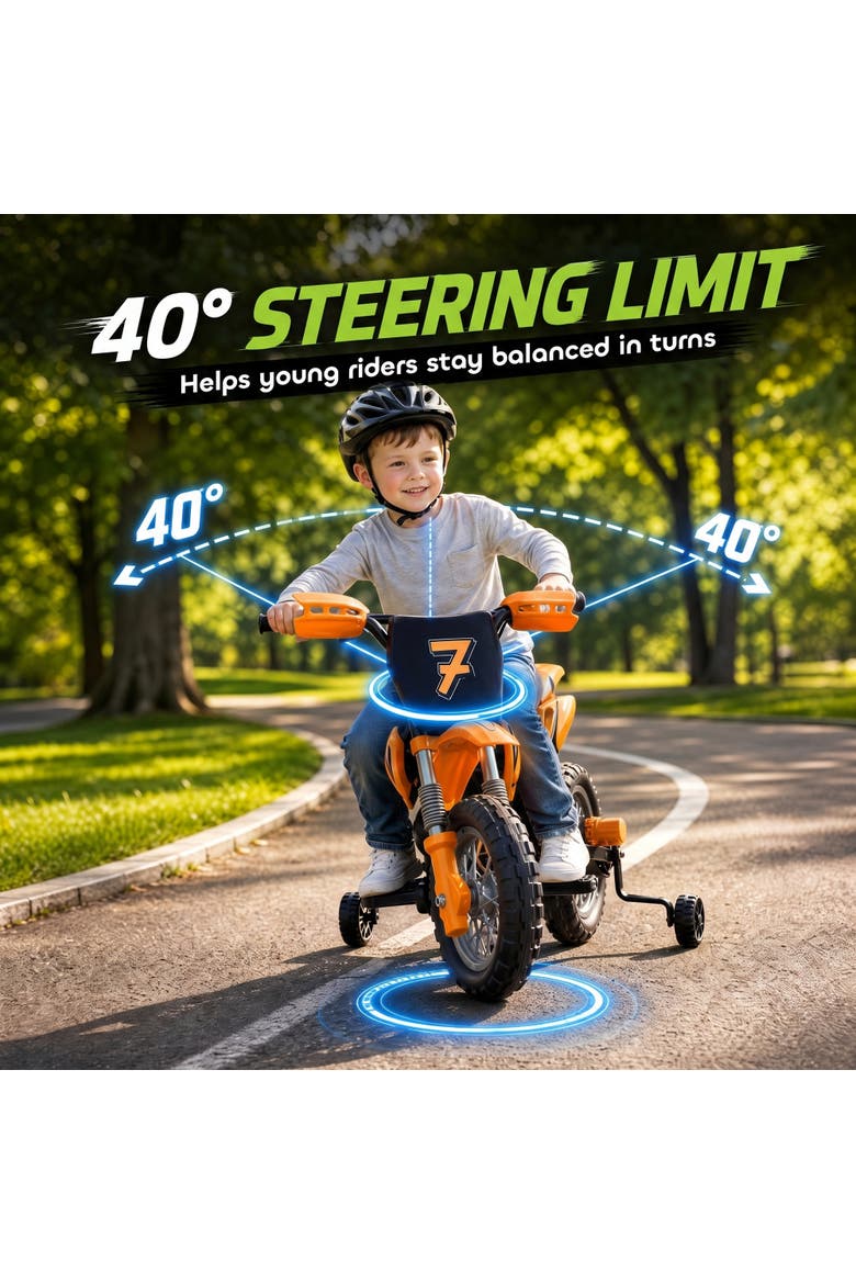 12V Kids Motorcycle, 2 x 35W Electric Dirt Bike with Training Wheels, Battery Powered Ride on Motorbike, Alternate, color, Orange