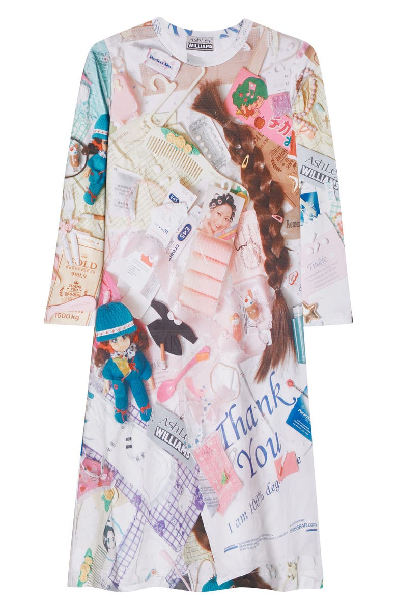 Ashley Williams Treasures Print Long Sleeve Jersey A-Line Dress, Alternate, color, White Multi