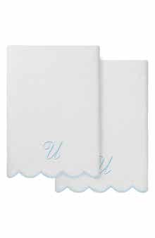 Adornia Scallop Initial 2-Piece Bath Towel Set