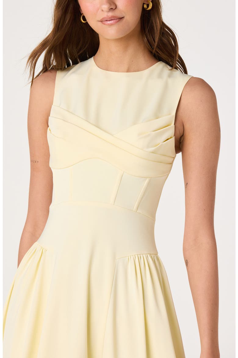 Seraphina Pleated Twist Corset Midi Dress, Alternate, color, BUTTER YELLOW