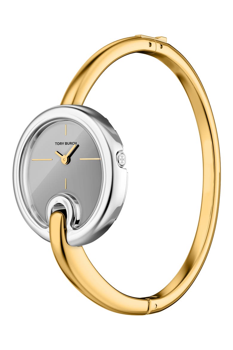 The Small Pierced Two-Tone Bangle Bracelet Watch, 30mm, Alternate, color, TWO TONE