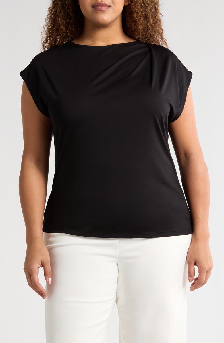Anne Klein Ruched Cap Sleeve Top, Main, color, Anne Black