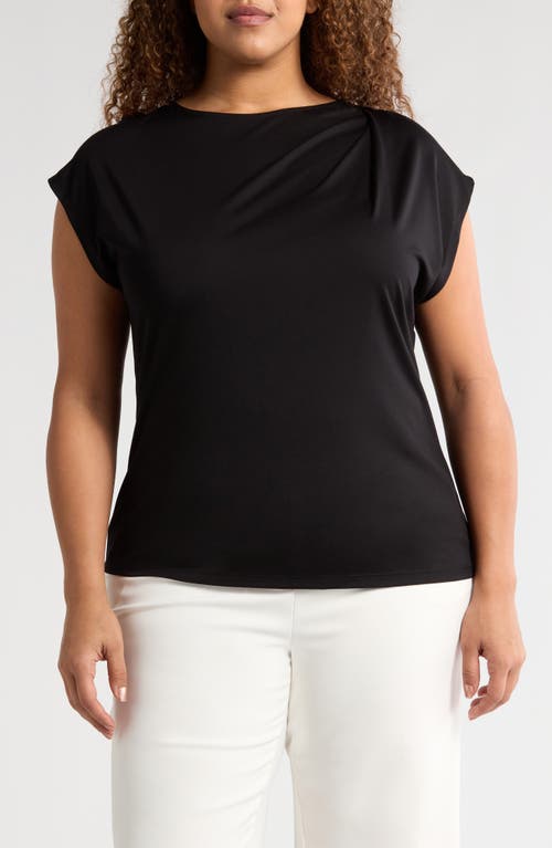 Anne Klein Plus Size Pleat-neck Short-sleeve Blouse In Anne Black