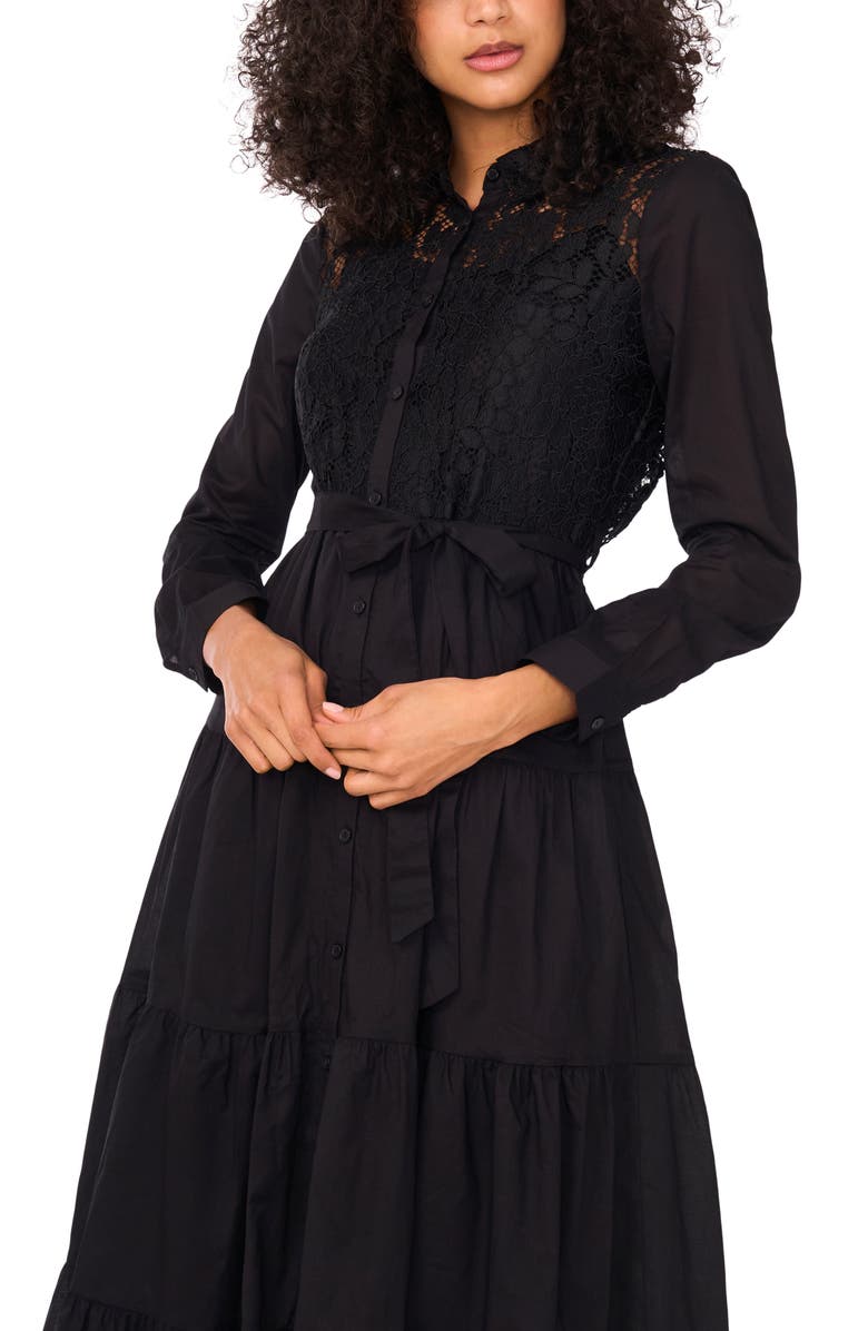 Halogen<sup>®</sup> Lace Bodice Long Sleeve Tiered Midi Shirtdress, Alternate, color, 