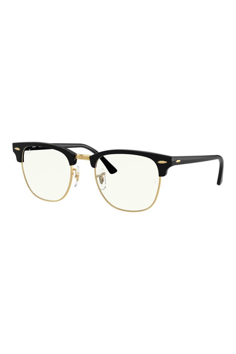 49mm Clubmaster Blue Light Blocking Everglasses, Alternate, color, BLACK
