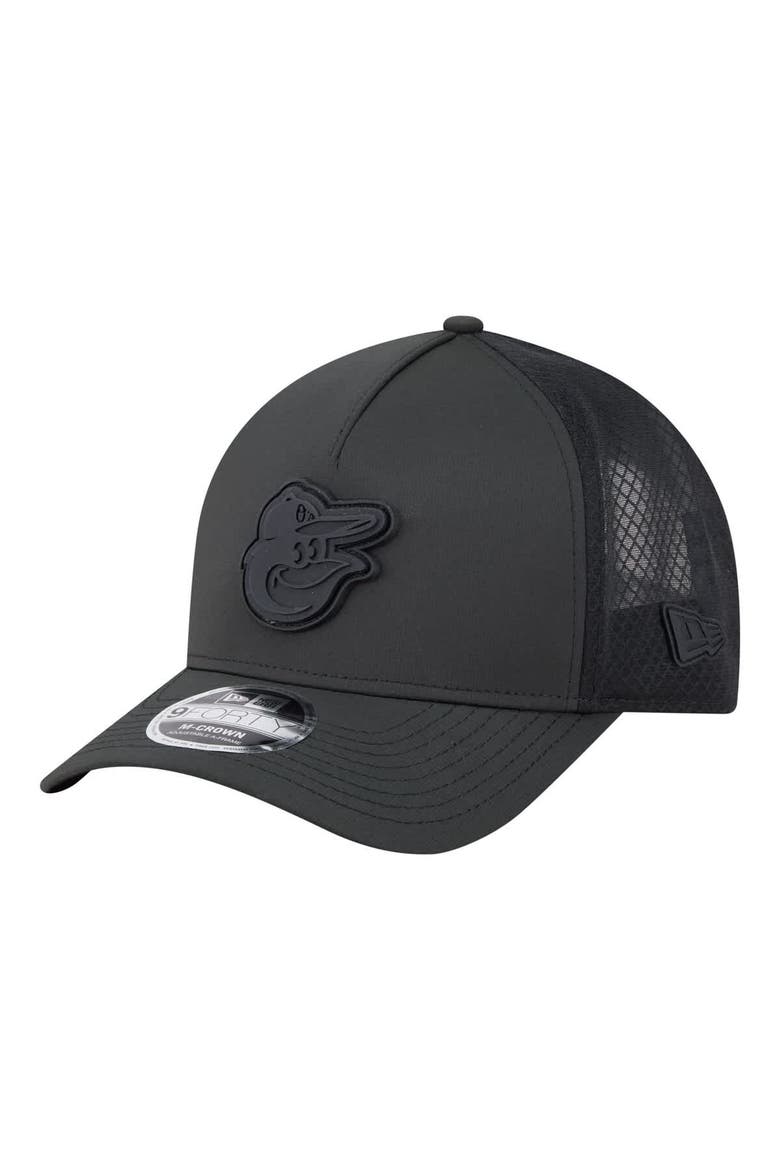 Men's New Era  Black Baltimore Orioles Badged M-Crown A-Frame 9FORTY Trucker Adjustable Hat, Main, color, Black