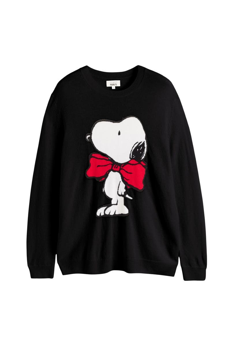 Chinti & Parker Wool-Cashmere Bow Tie Snoopy Sweater, Alternate, color, Black