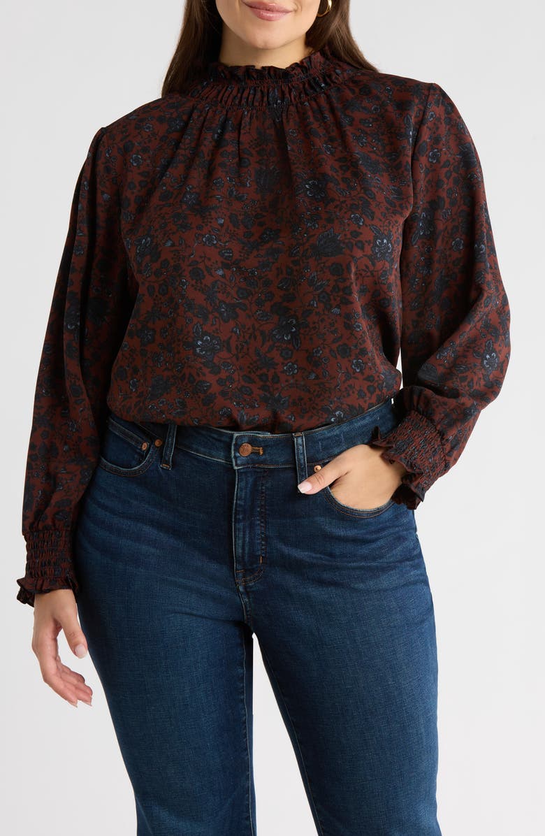 SUGARLIPS Kalida Ruffle Collar Top, Main, color, Chocolate