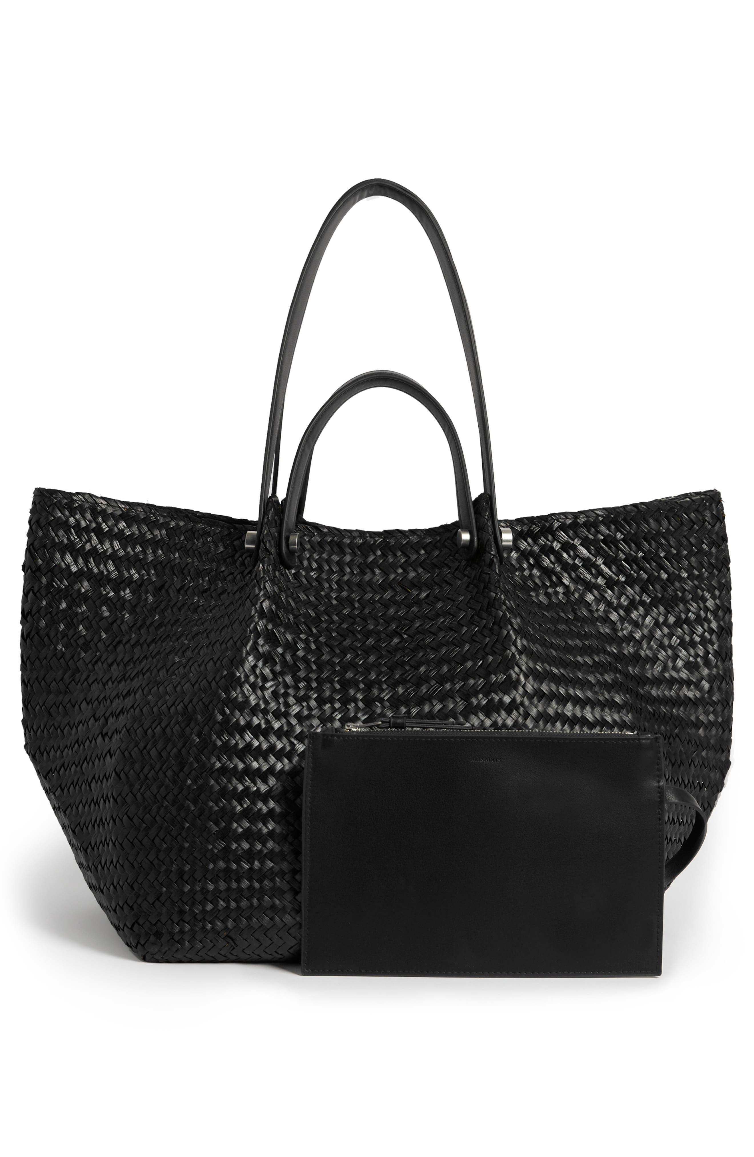 AllSaints Allington East West Straw Tote Bag, Alternate, color, 