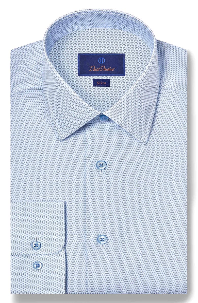 David Donahue Slim Fit Neat Cotton Dress Shirt, Main, color, White/ Blue
