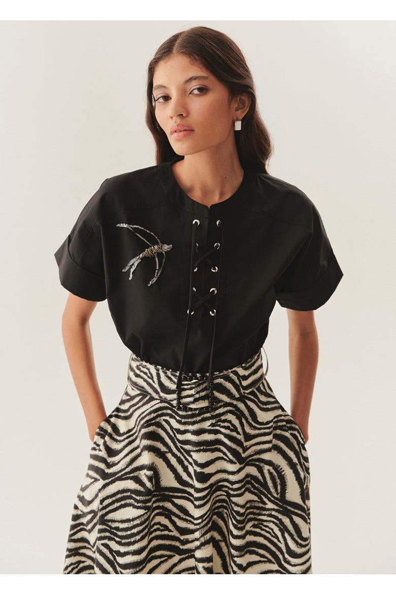 Celeste Cotton Blouse, Main, color, BLACK