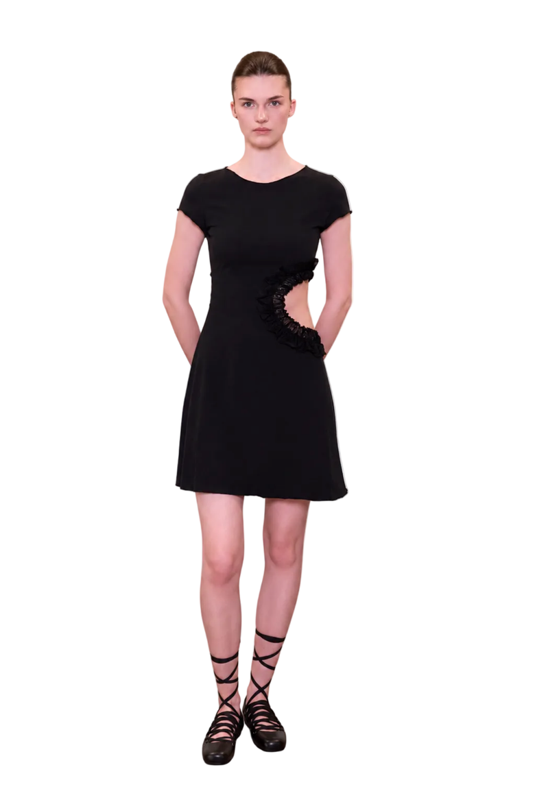 Daydreamers Short Sleeve Lace Detail Mini Dress, Alternate, color, BLACK