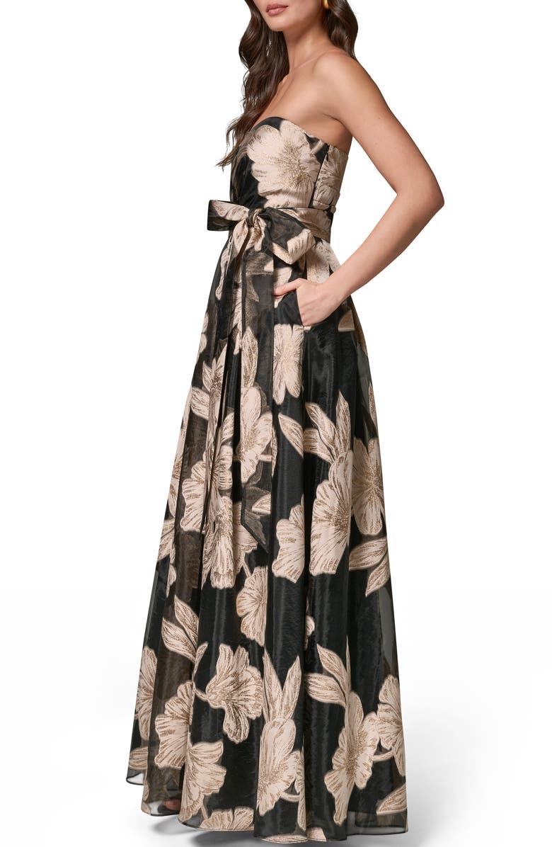 Donna Karan New York Strapless Floral Gown, Alternate, color, Black/ Canvas Multi