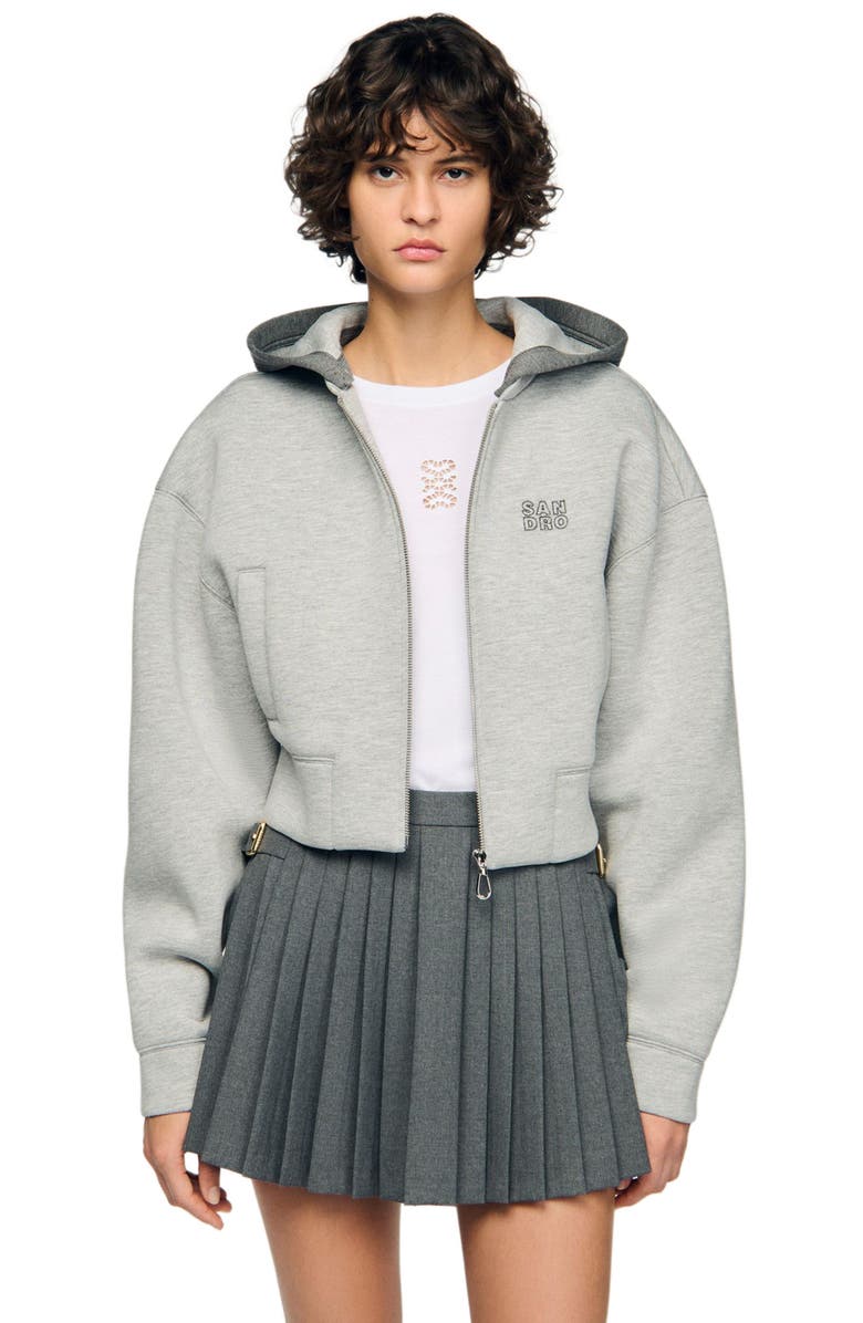 SANDRO Hooded sweatshirt jacket, Alternate, color, Light Grey