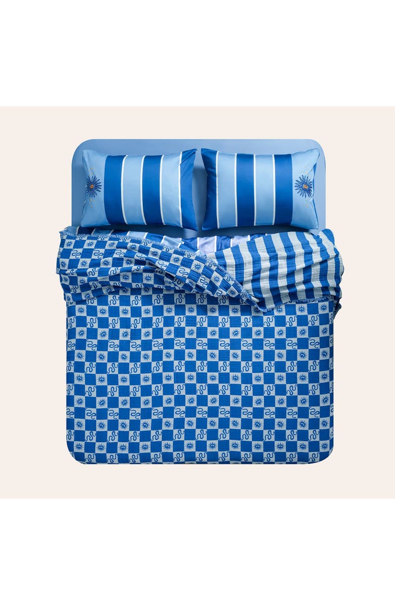 Zsa Zsa Zsu Costa Fringed Geometric Jacquard King Size 100% Cotton Bedspread 102X94 In, Alternate, color, Blue