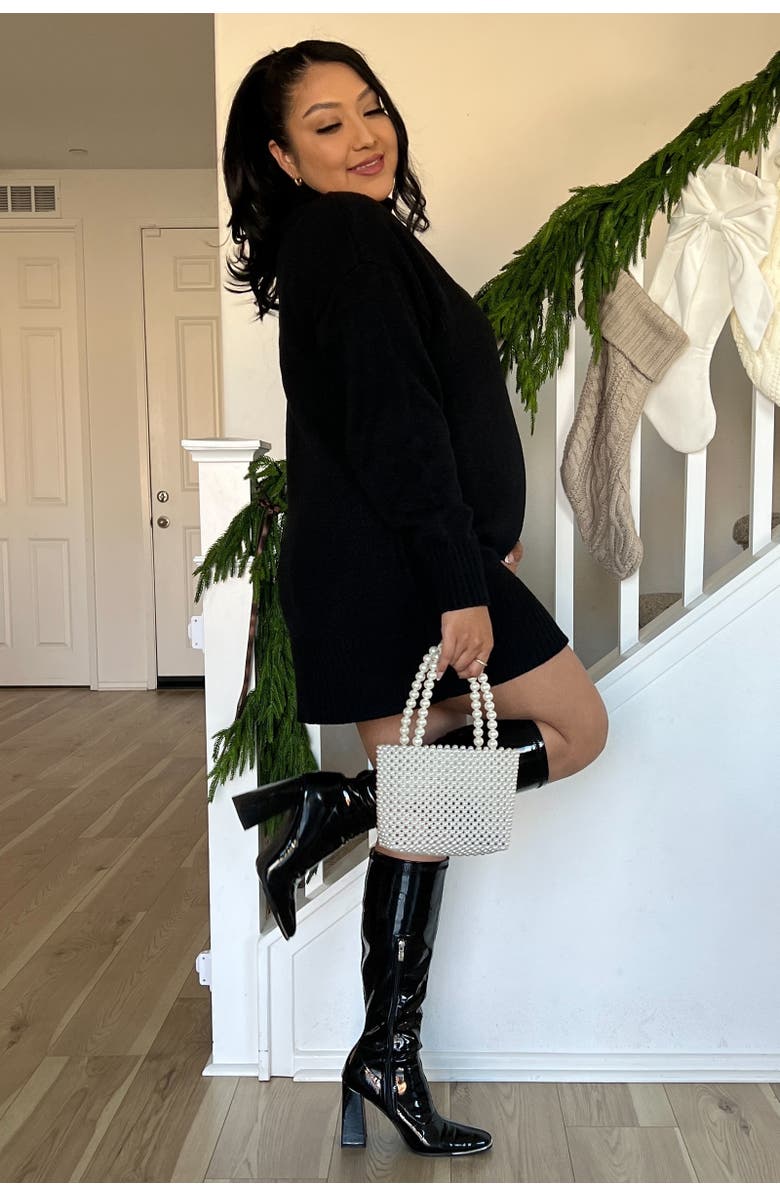 PinkBlush Turtle Neck Mini Sweater Dress, Alternate, color, Black