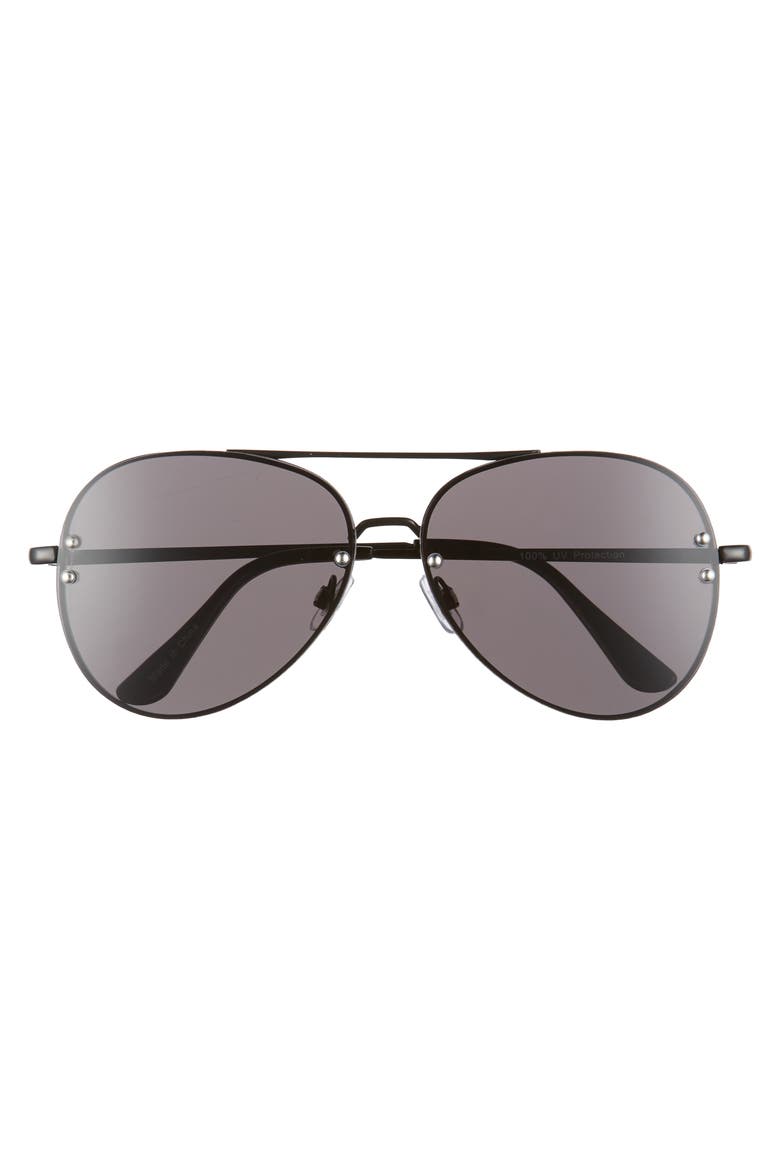 60mm Oversize Mirrored Aviator Sunglasses, Alternate, color, BLACK