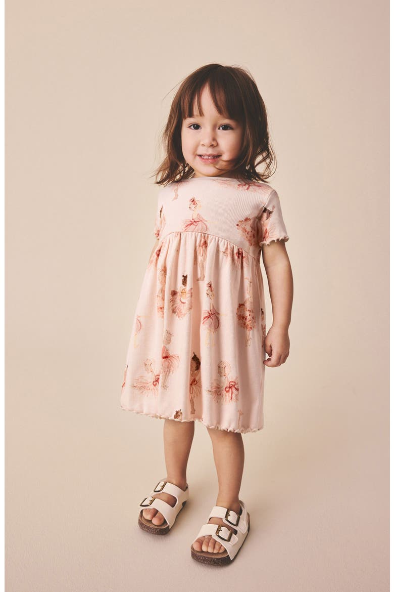 Kids' Ballerina Print Rib Dress, Alternate, color, PINK