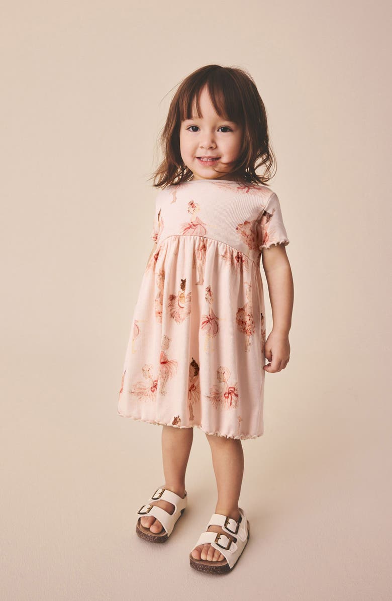 NEXT Kids' Ballerina Print Rib Dress, Alternate, color, Pink