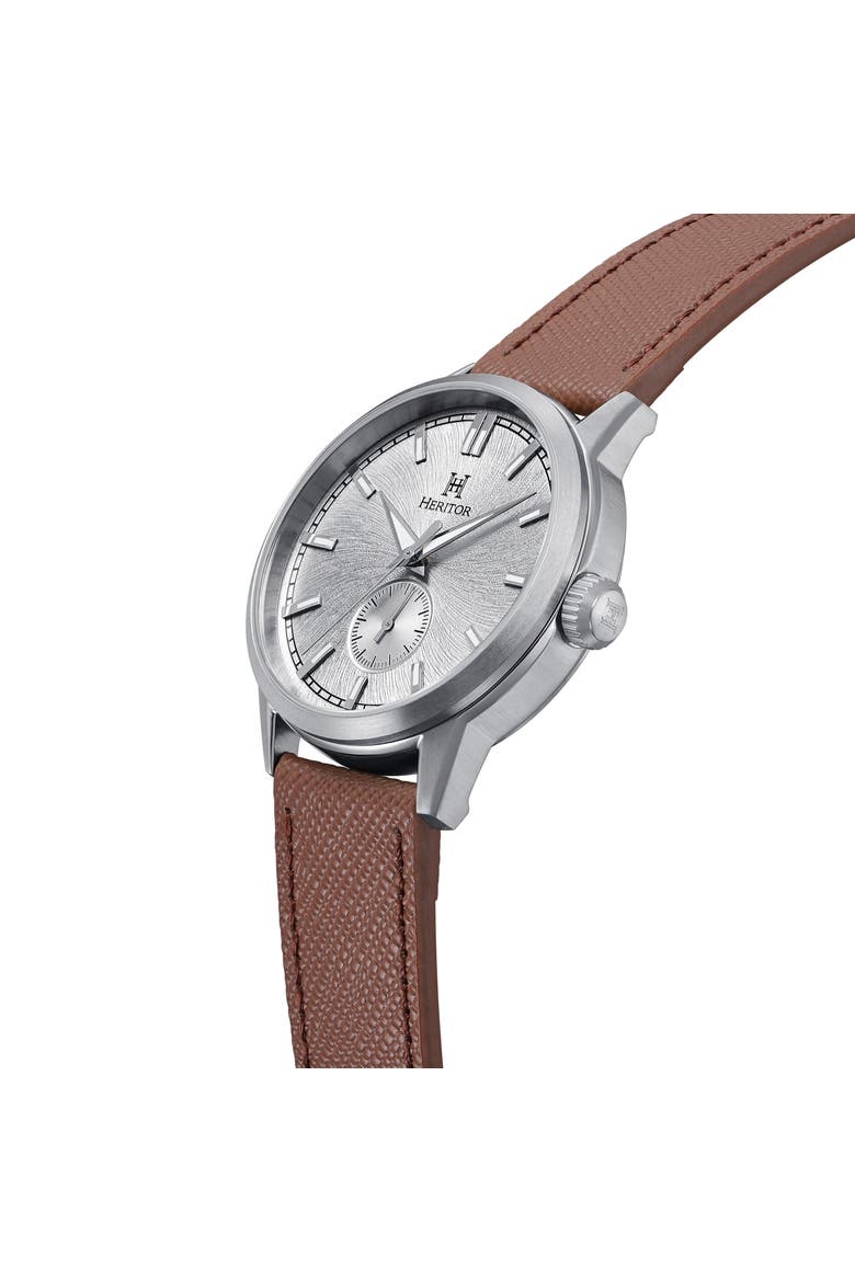 Argento Leather-Band Watch, Alternate, color, White/Silver/Brown