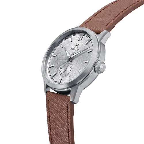 Heritor Automatic Argento Leather-band Watch In Brown