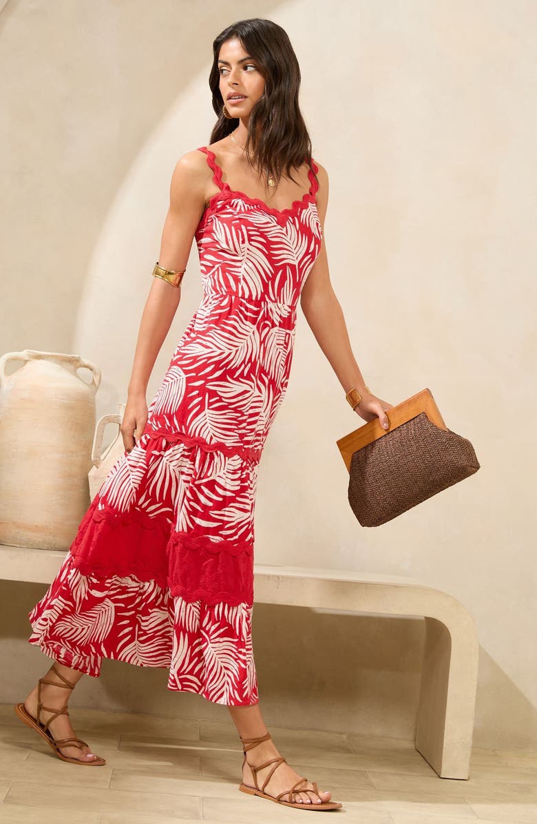 Lipsy Palm Print Tiered Maxi Sundress, Alternate, color, 