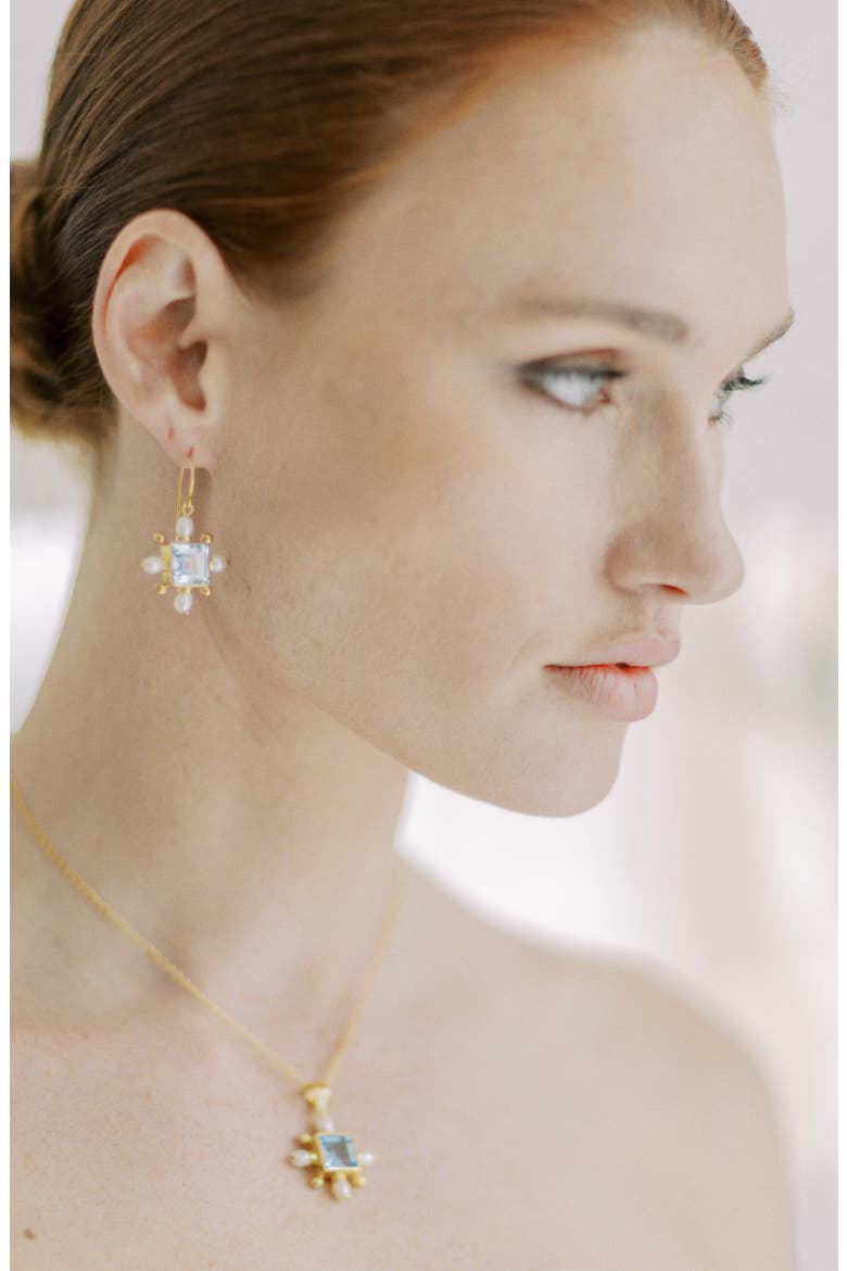 Blue Topaz Cross Necklace, Alternate, color, Blue
