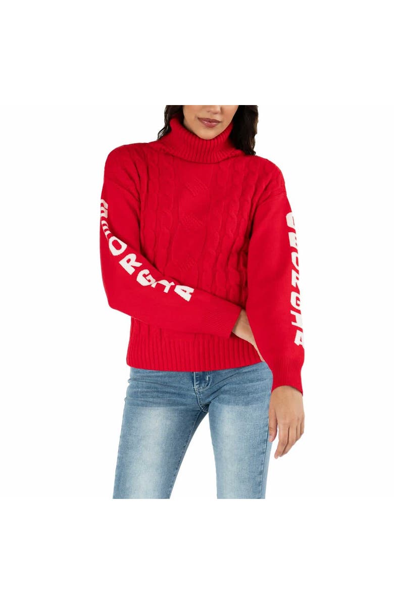 LUSSO Women's Lusso Red Georgia Bulldogs Sylvie Cable Knit Turtleneck Pullover Sweater, Alternate, color, Red