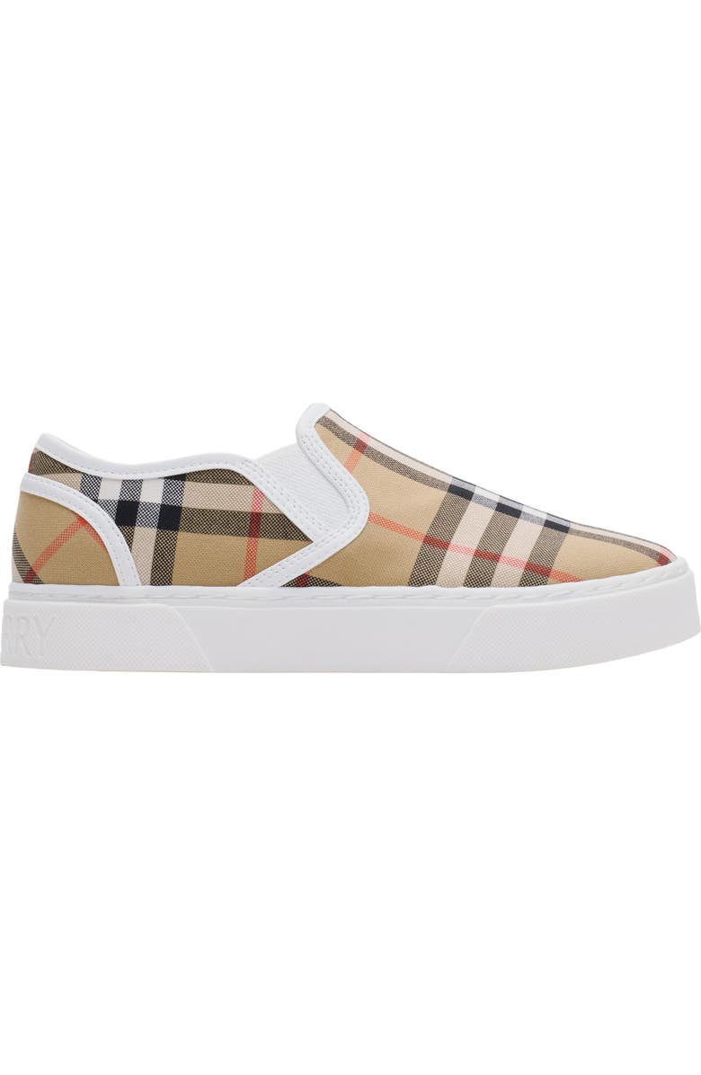 Burberry Check Cotton Slip-on Sneakers, Main, color, Sand Beige