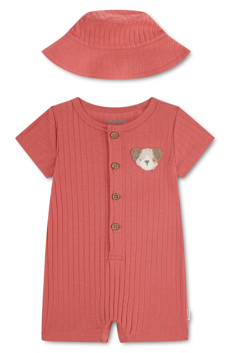 Huggies Rib Romper & Sun Hat Set, Main, color, Huggies Mineral Red