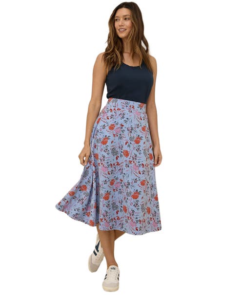Pact Organic Cotton Fit & Flare Midi Skirt In Blue