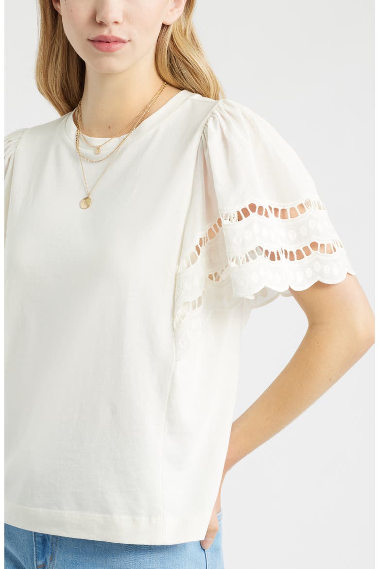 Flutter Sleeve Eyelet Top, Alternate, color, IVORY EGRET