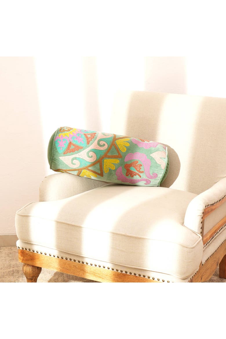 Decorative Suzani Embroidered Bolster Pillow, Alternate, color, Multi