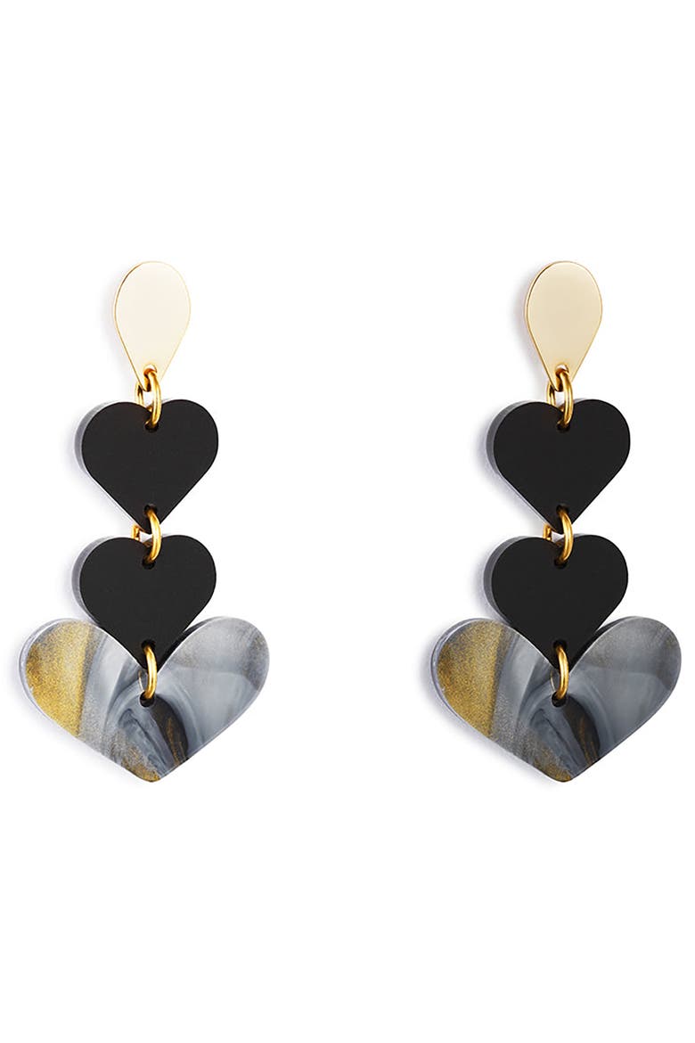 Heart Drop Earrings - Black, Main, color, Black