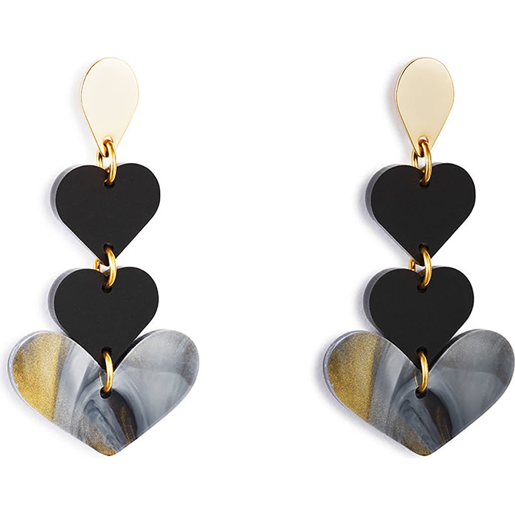 Toolally Heart Drop Earrings In Black