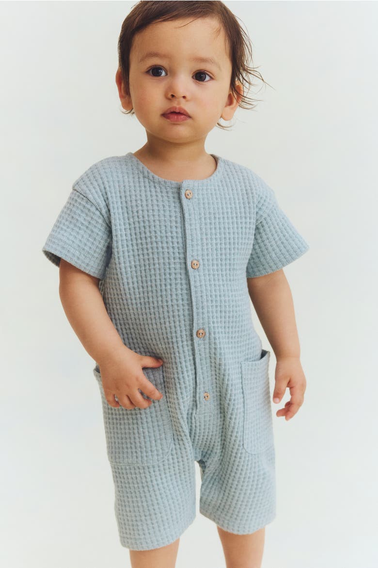 Cotton Romper Suit, Alternate, color, Turquoise