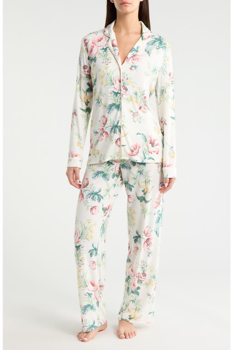 Moonlight Eco Knit Pajamas, Main, color, IVORY- CORAL ORANGE BLOSSOM