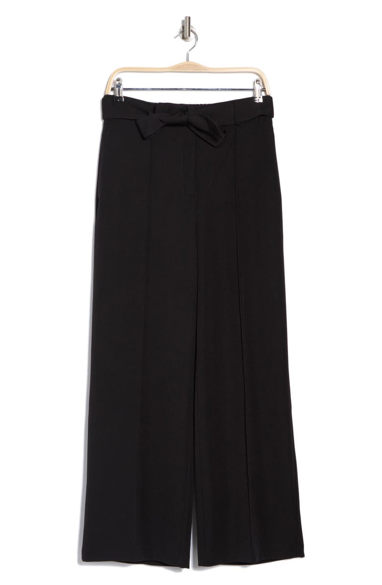 Adrianna Papell Belted Pintuck Wide Leg Pants, Alternate, color, Black