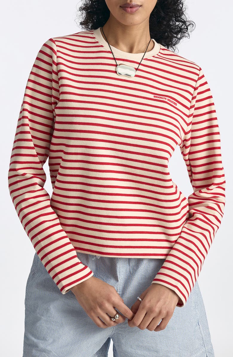 Brooklyn Industries Goji Long Sleeve T-Shirt, Main, color, Goji Berry Stripe