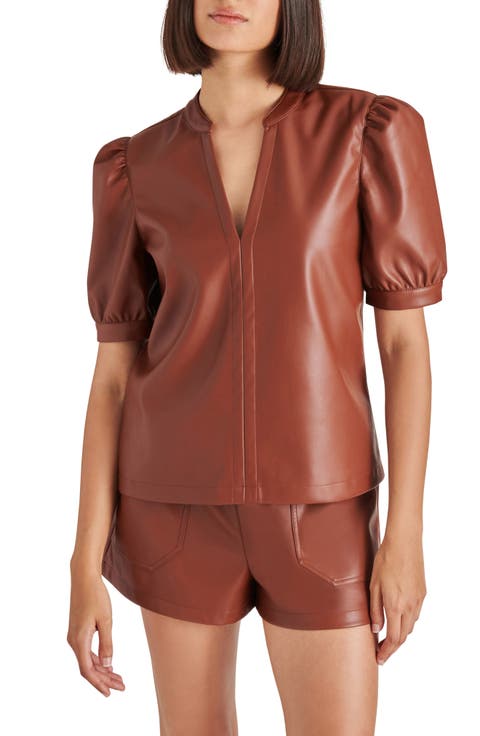 Jane Puff Sleeve Faux Leather Top