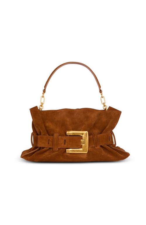 Balmain Anthem Medium suede leather bag in Brown at Nordstrom