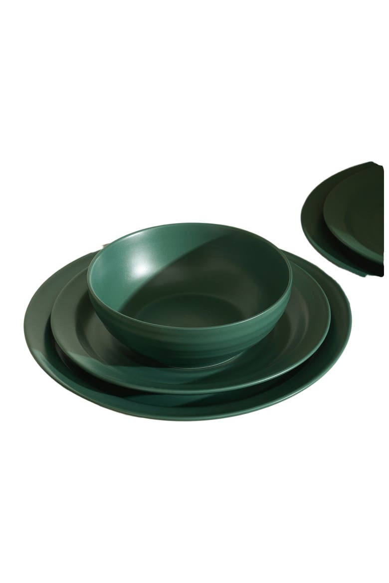Orbit Stoneware 12-Piece Dinnerware Set with Cereal Bowls, Main, color, Green