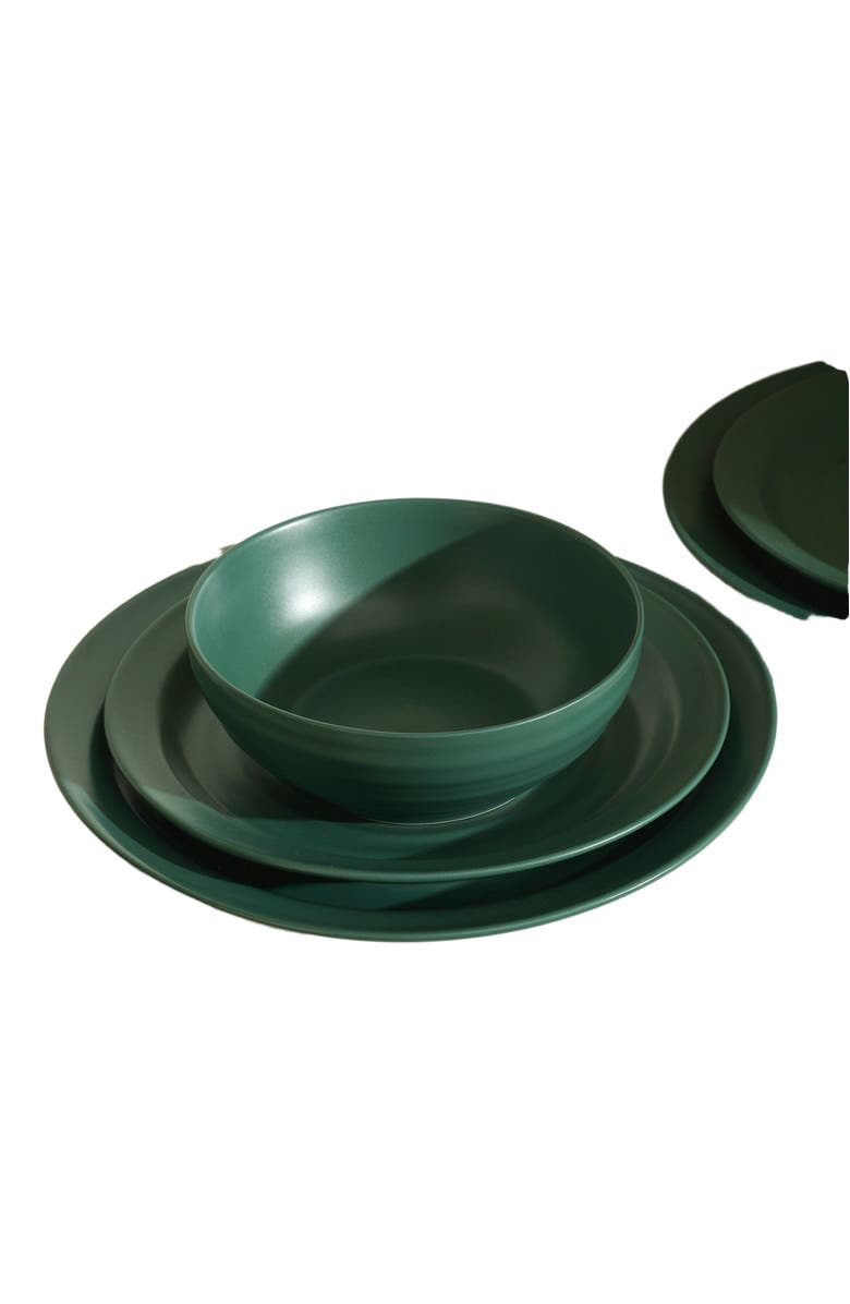 Stone Lain Orbit Stoneware 12-Piece Dinnerware Set with Cereal Bowls, Main, color, Green
