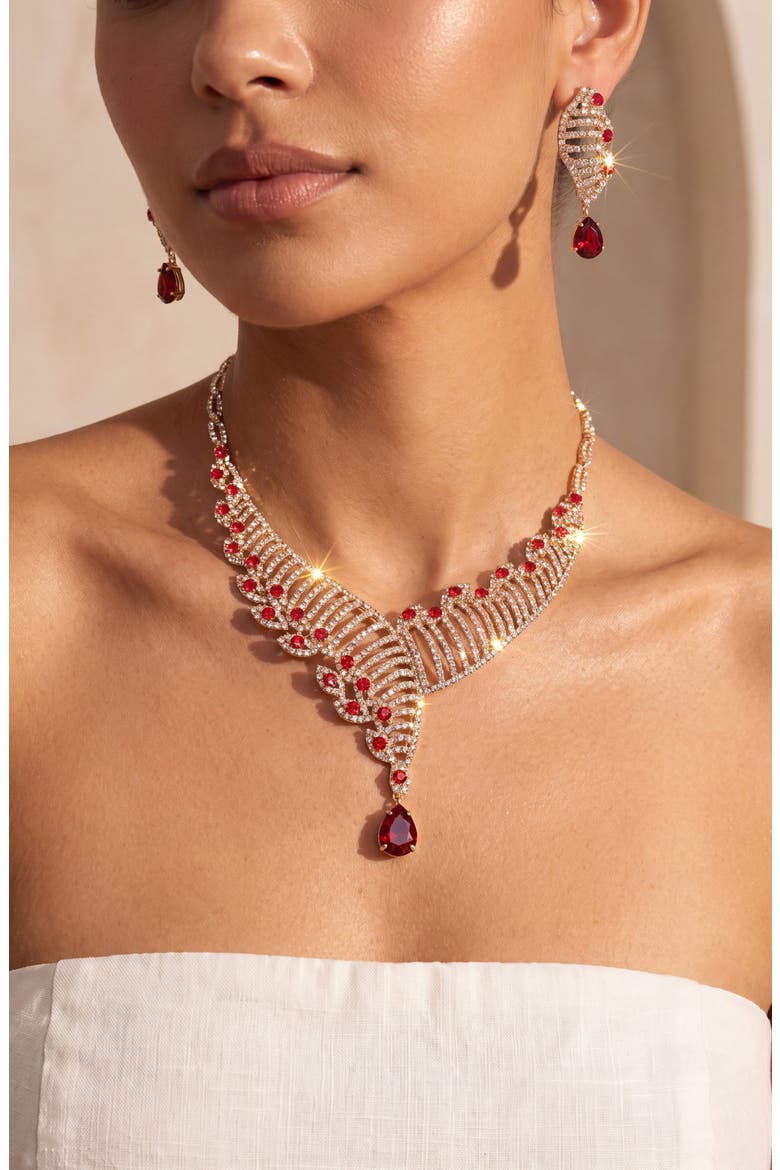 Crystal Helix Necklace and Earring Set, Alternate, color, Ruby Red