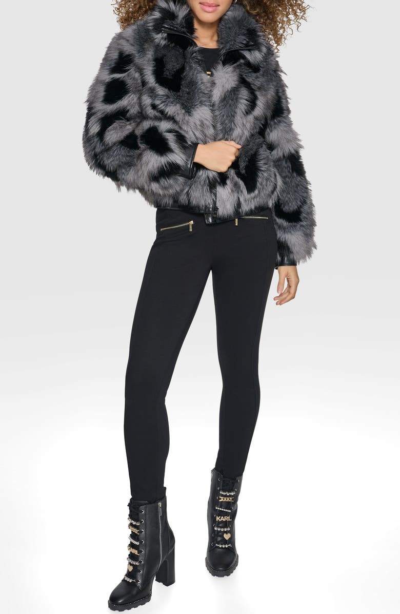 KARL LAGERFELD PARIS Shag Faux Fur Bomber, Alternate, color, Grey Multi