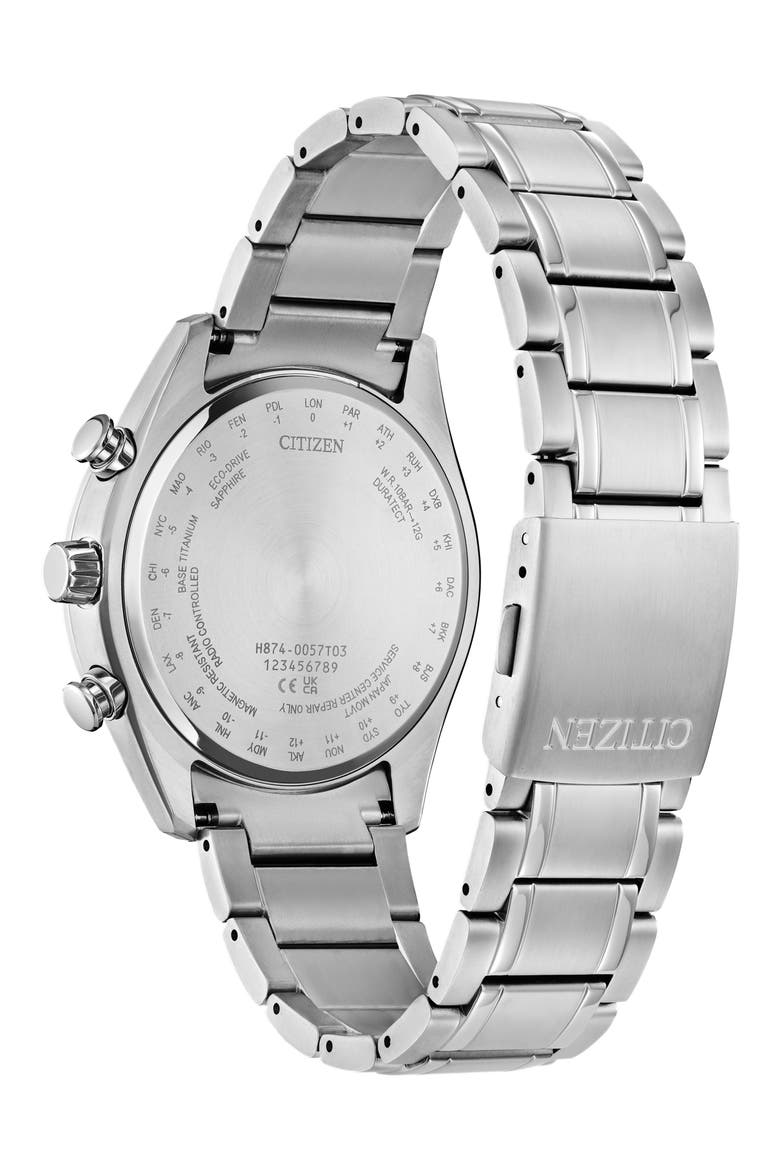 Tsuki-yomi Atomic Timekeeping Super Titanium™ Bracelet Watch, 43mm, Alternate, color, SILVER-TONE RED