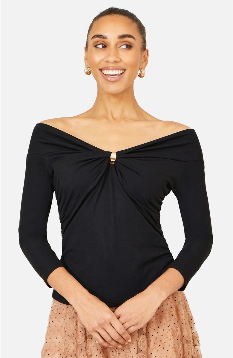Yumi Bardot Long Sleeve Jersey Top, Main, color, Black